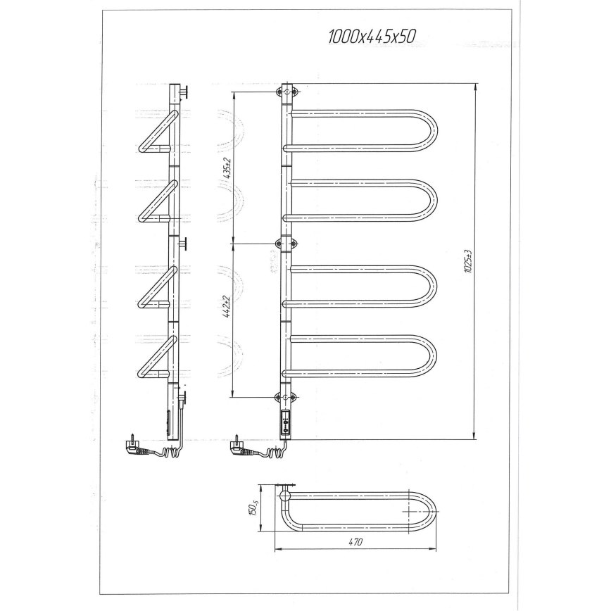 Scaldasalviette elettrico girevole ELECTRA 120W/230V 102,5x47,5 cm in acciaio inox/cromo lato sinistro