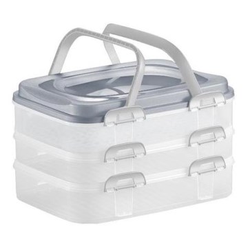 Scatola da picnic con manici 3 piani/grigio
