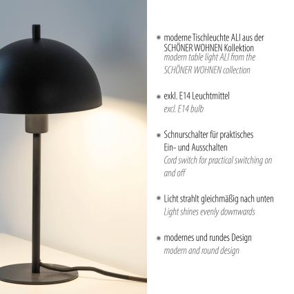 Schöner Wohnen 11726-18 - Lampada da tavolo ALI 1xE14/15W/230V nera