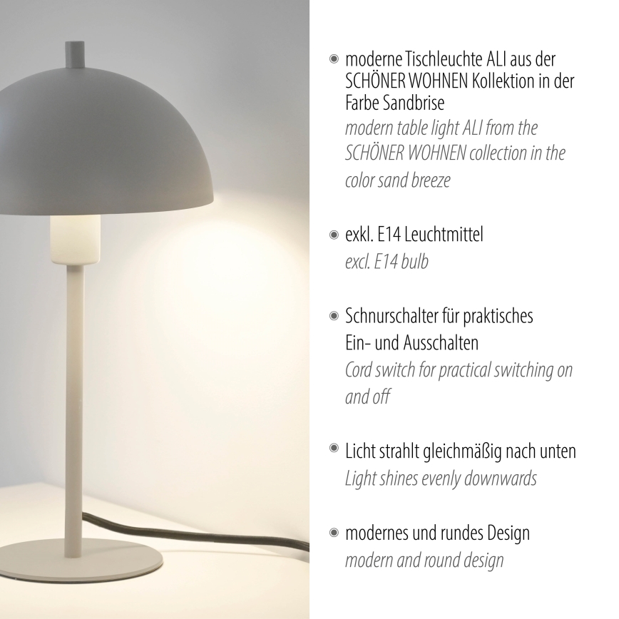 Schöner Wohnen 11726-39 - Lampada da tavolo ALI 1xE14/15W/230V grigia