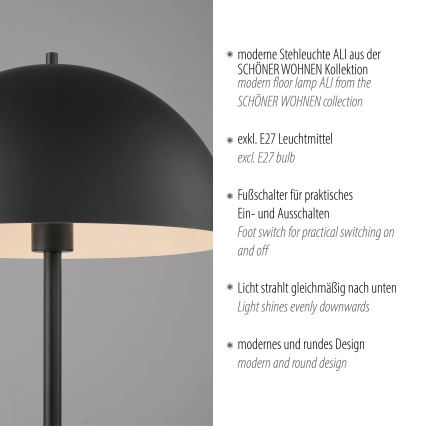 Schöner Wohnen 11727-18 - Lampada da terra ALI 1xE27/25W/230V nero