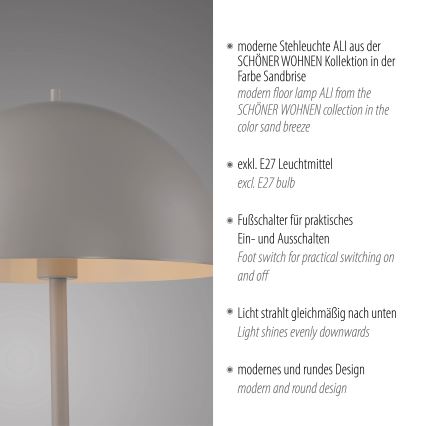 Schöner Wohnen 11727-39 - Lampada da terra ALI 1xE27/25W/230V grigia