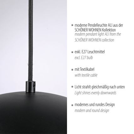 Schöner Wohnen 11728-18 - Lampada a sospensione ALI su cavo 1xE27/25W/230V Ø 38 cm nero