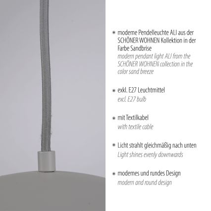 Schöner Wohnen 11728-39 - Lampadario a sospensione ALI con cavo, 1xE27/25W/230V, Ø 38 cm, grigio