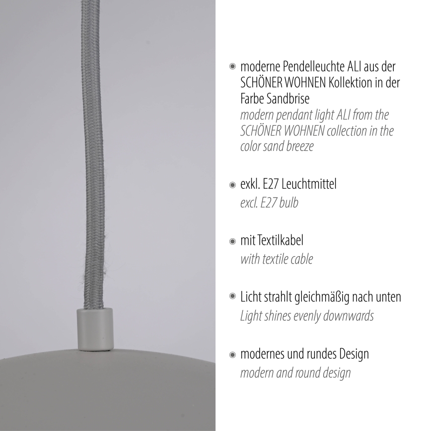Schöner Wohnen 11728-39 - Lampadario a sospensione ALI con cavo, 1xE27/25W/230V, Ø 38 cm, grigio