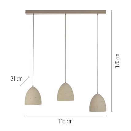 Schöner Wohnen 12541-42 - Lampada a sospensione su cavo TRAVENTA 3xE27/40W/230V in cemento