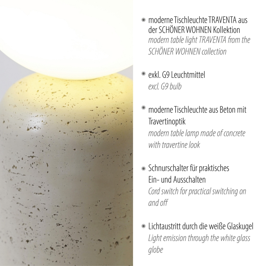 Schöner Wohnen 12543-42 - Lampada da tavolo TRAVENTA 1xG9/10W/230V cemento