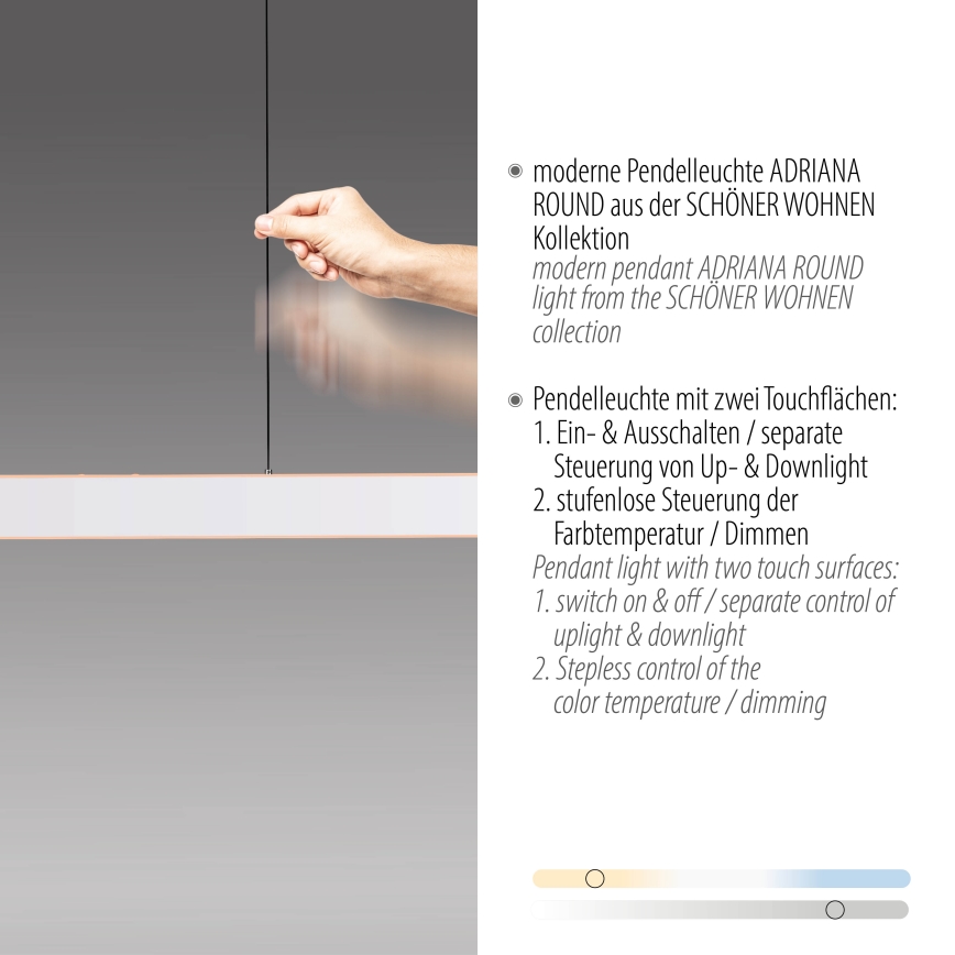 Schöner Wohnen 12577-16 - Lampadario dimmerabile a sospensione con cavo ADRIANA ROUND 2xLED/24W/230V 2700/3000/3500/4000/5000K bianco