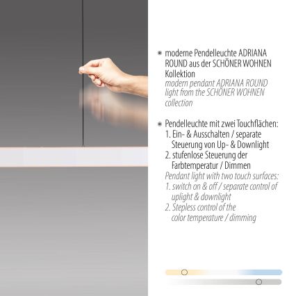 Schöner Wohnen 12577-16 - Sospensione LED dimmerabile su cavo ADRIANA ROUND 2xLED/24W/230V 2700/3000/3500/4000/5000K 160 cm bianca