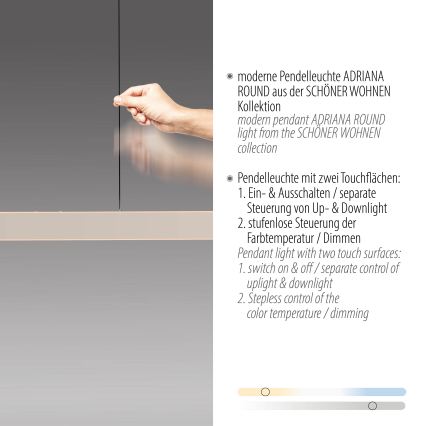 Schöner Wohnen 12577-39 - Lampada a sospensione LED dimmerabile su cavo ADRIANA ROUND 2xLED/24W/230V 2700/3000/3500/4000/5000K 160 cm grigio