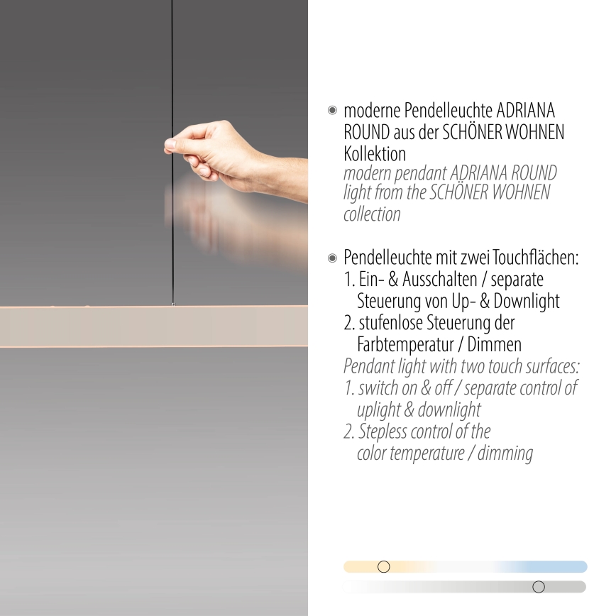 Schöner Wohnen 12577-39 - Lampada a sospensione LED dimmerabile su cavo ADRIANA ROUND 2xLED/24W/230V 2700/3000/3500/4000/5000K 160 cm grigio