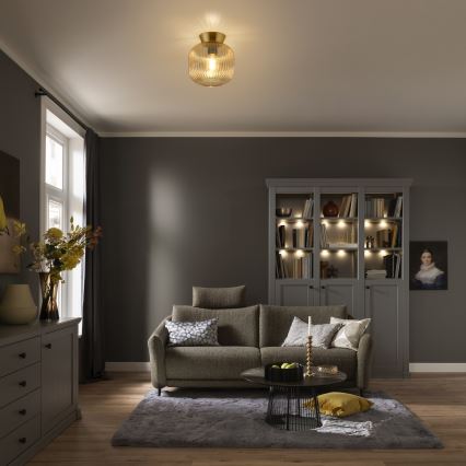 Schöner Wohnen 13574-27 - Plafoniera NAMI 1xE27/25W/230V Ø 20 cm dorato/beige/fumé