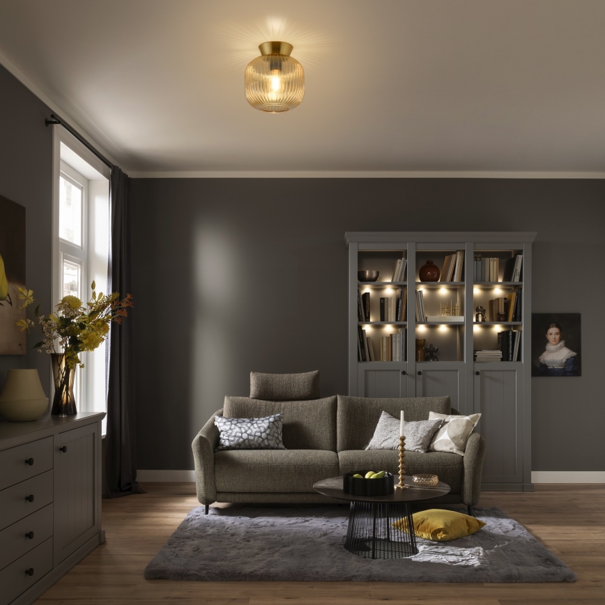 Schöner Wohnen 13574-27 - Plafoniera NAMI 1xE27/25W/230V Ø 20 cm dorato/beige/fumé