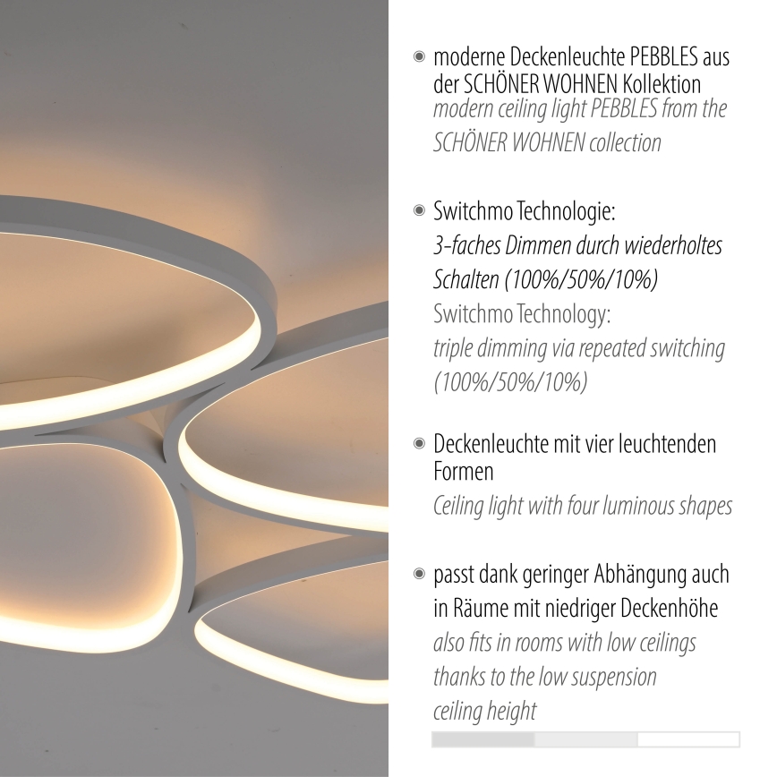Schöner Wohnen 14038-16 - Plafoniera a LED dimmerabile PEBBLES LED/35,5W/230V bianca