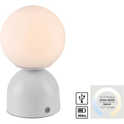 Schöner Wohnen 19218-16 - Lampada da tavolo ricaricabile dimmerabile a sfioramento RUDI LED/1,2W/5V 3000-6000K 1200 mAh bianca