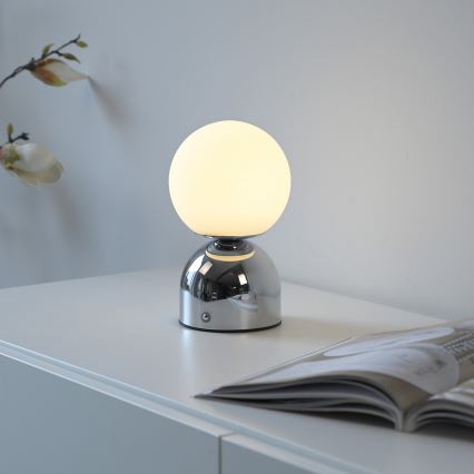 Schöner Wohnen 19218-17 - Lampada da tavolo ricaricabile dimmerabile a sfioramento RUDI LED 1,2 W / 5 V, 3000–6000 K, 1200 mAh, cromo lucido