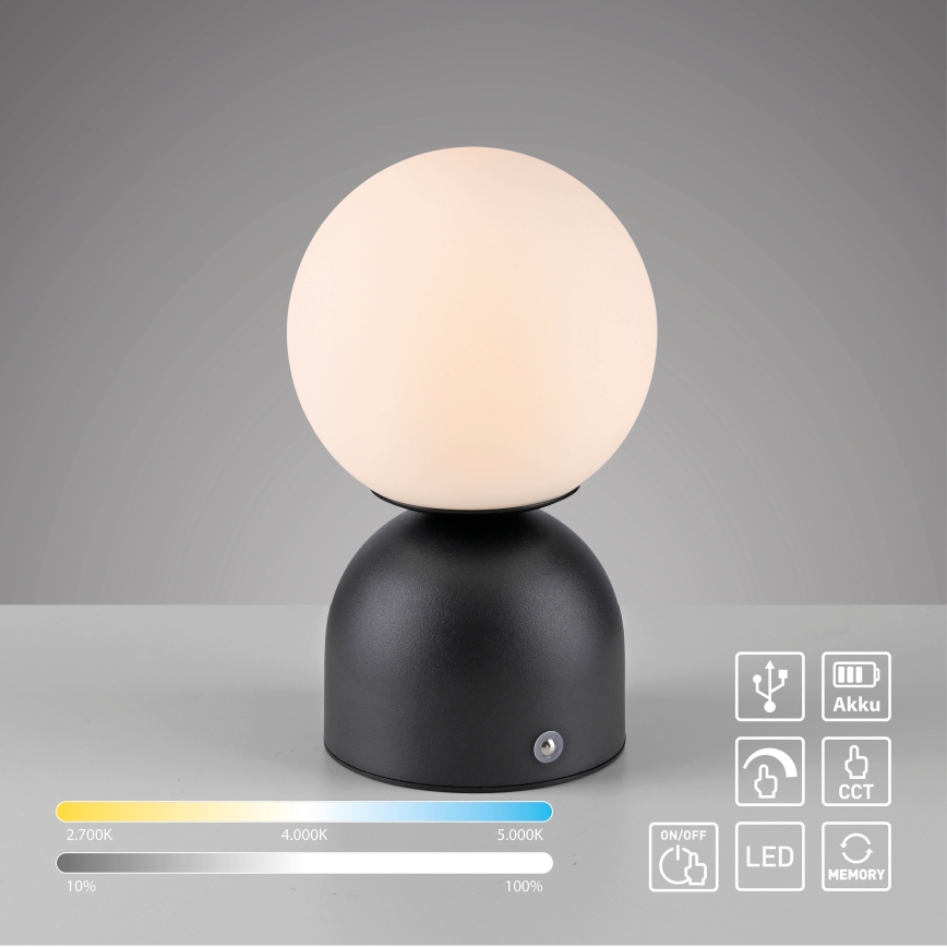 Schöner Wohnen 19218-18 - Lampada da tavolo ricaricabile LED dimmerabile con controllo touch RUDI LED/1,2W/5V 3000-6000K 1200 mAh nera