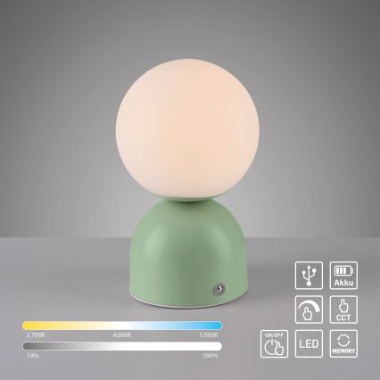 Schöner Wohnen 19218-43 - Lampada da tavolo ricaricabile dimmerabile a sfioramento RUDI LED/1,2W/5V 3000-6000K 1200 mAh verde