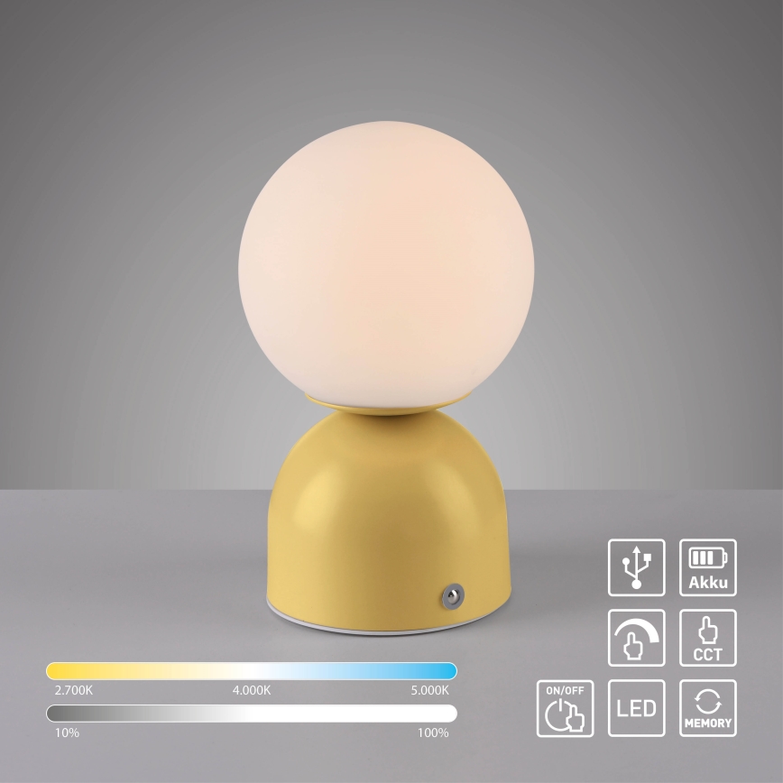 Schöner Wohnen 19218-81 - Lampada da tavolo ricaricabile a LED dimmerabile a sfioramento RUDI LED/1,2W/5V 3000-6000K 1200 mAh gialla