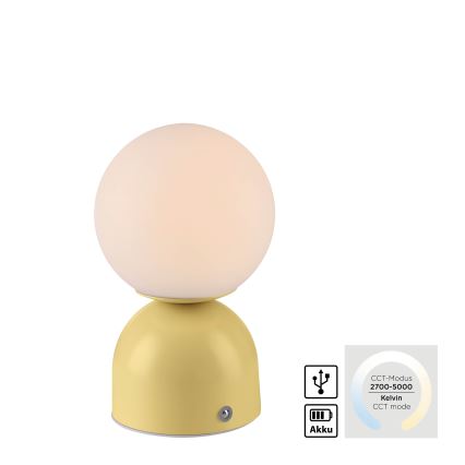 Schöner Wohnen 19218-81 - Lampada da tavolo ricaricabile a LED dimmerabile a sfioramento RUDI LED/1,2W/5V 3000-6000K 1200 mAh gialla