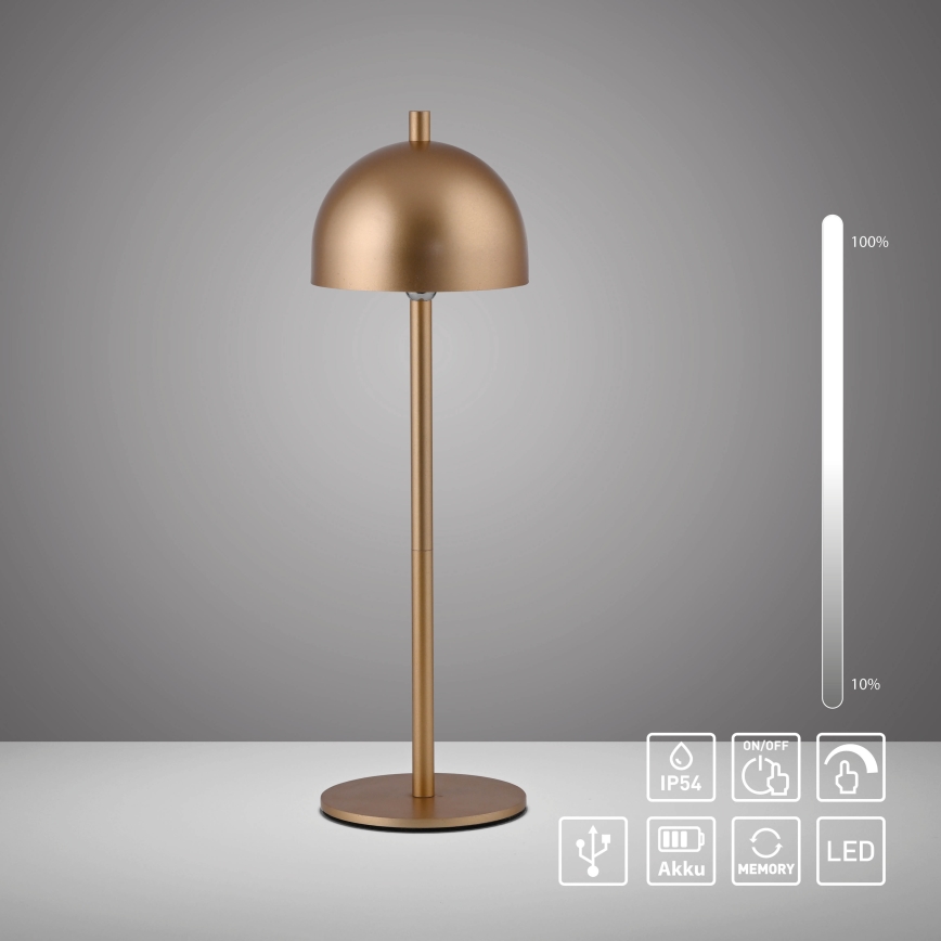 Schöner Wohnen 19244-12 - Lampada da tavolo da esterno ricaricabile a LED dimmerabile con comando touch BELLIS, LED/2,5W/5V, 2600 mAh, IP54, dorata