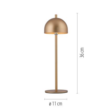 Schöner Wohnen 19244-12 - Lampada da tavolo da esterno ricaricabile a LED dimmerabile con comando touch BELLIS, LED/2,5W/5V, 2600 mAh, IP54, dorata