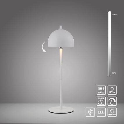 Schöner Wohnen 19244-16 - BELLIS Lampada da tavolo da esterno ricaricabile a LED, dimmerabile con touch, LED/2,5W/5V 2600 mAh IP54 bianca