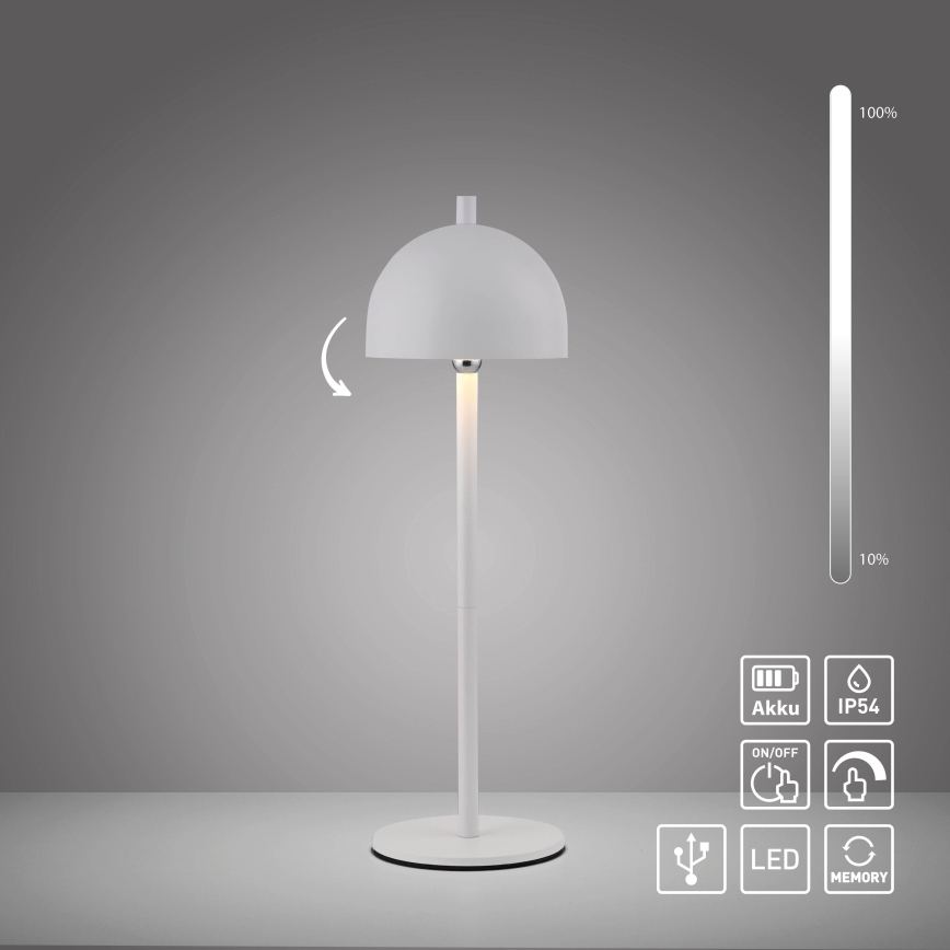 Schöner Wohnen 19244-16 - BELLIS Lampada da tavolo da esterno ricaricabile a LED, dimmerabile con touch, LED/2,5W/5V 2600 mAh IP54 bianca