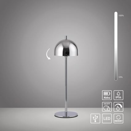 Schöner Wohnen 19244-17 - Lampada da tavolo da esterno LED ricaricabile dimmerabile a sfioramento BELLIS LED/2,5W/5V 2600 mAh IP54 cromo lucido