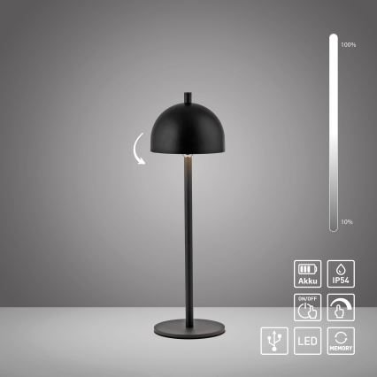 Schöner Wohnen 19244-18 - Lampada da tavolo ricaricabile a LED dimmerabile con comando a sfioramento BELLIS LED/2,5W/5V 2600 mAh IP54 nera