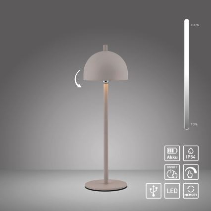 Schöner Wohnen 19244-39 - Lampada da tavolo da esterno ricaricabile a LED dimmerabile a sfioramento BELLIS LED/2,5W/5V 2600 mAh IP54 grigio