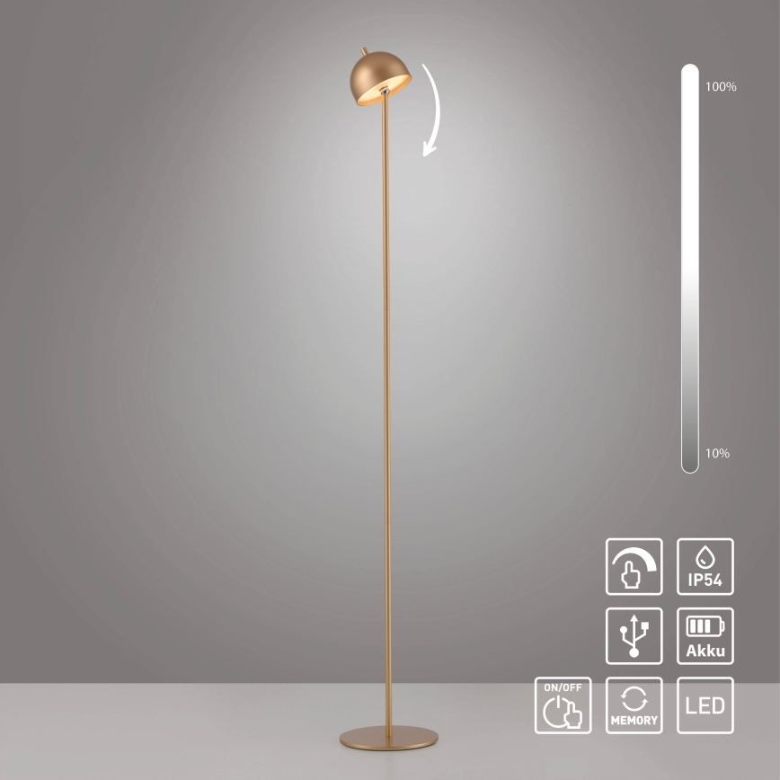Schöner Wohnen 19245-12 - Lampada da terra ricaricabile da esterno BELLIS, dimmerabile a sfioramento, LED 2,5W/5V, 2600 mAh, IP54, dorata