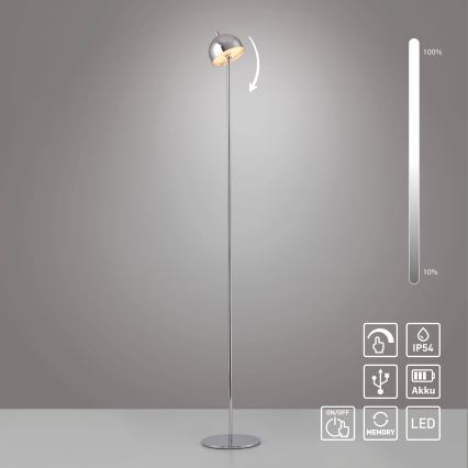 Schöner Wohnen 19245-17 - Lampada da terra per esterni ricaricabile dimmerabile a sfioramento BELLIS LED/2,5W/5V 2600 mAh IP54 cromo lucido