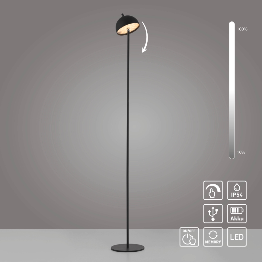 Schöner Wohnen 19245-18 - Lampada da terra ricaricabile da esterno a LED dimmerabile con controllo touch BELLIS LED/2,5W/5V 2600 mAh IP54 nero