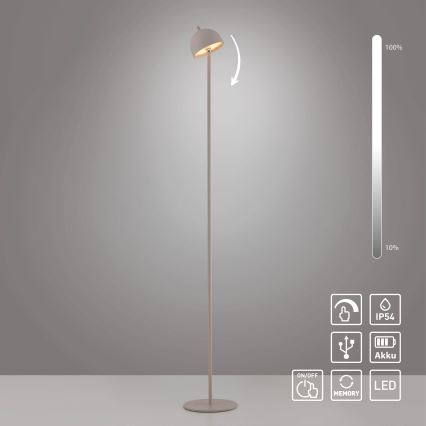 Schöner Wohnen 19245-39 - Lampada da terra ricaricabile per esterni a LED BELLIS, dimmerabile con controllo touch, LED 2,5W/5V, 2600 mAh, IP54, grigio