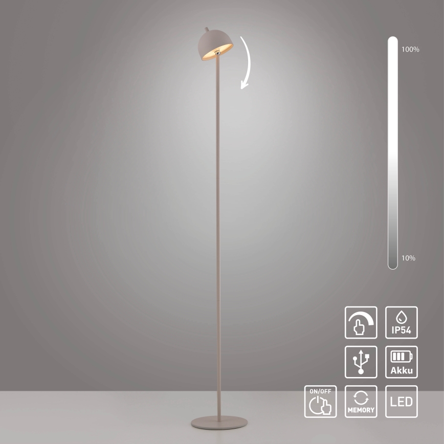 Schöner Wohnen 19245-39 - Lampada da terra ricaricabile per esterni a LED BELLIS, dimmerabile con controllo touch, LED 2,5W/5V, 2600 mAh, IP54, grigio