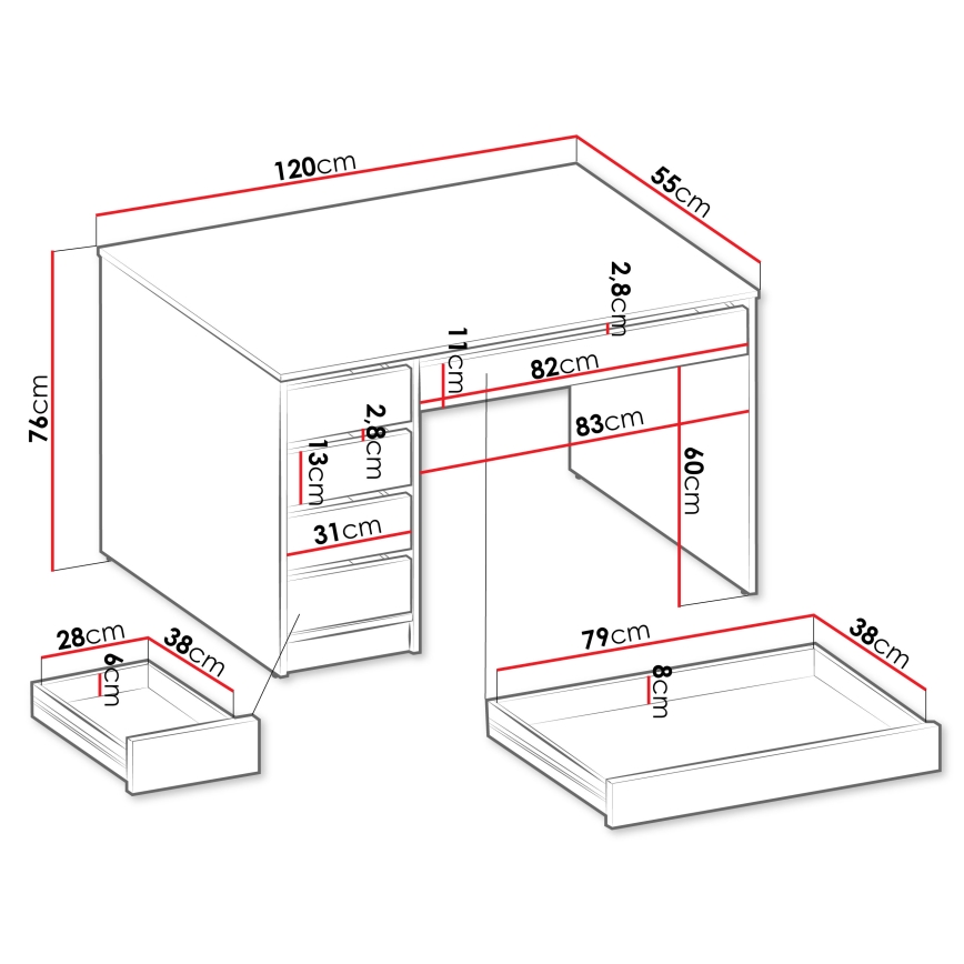 Scrivania ADA 76x120 cm rovere artisan