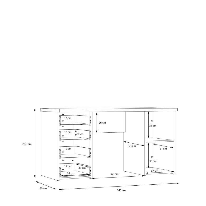 Scrivania ARENO bianca/rovere sonoma