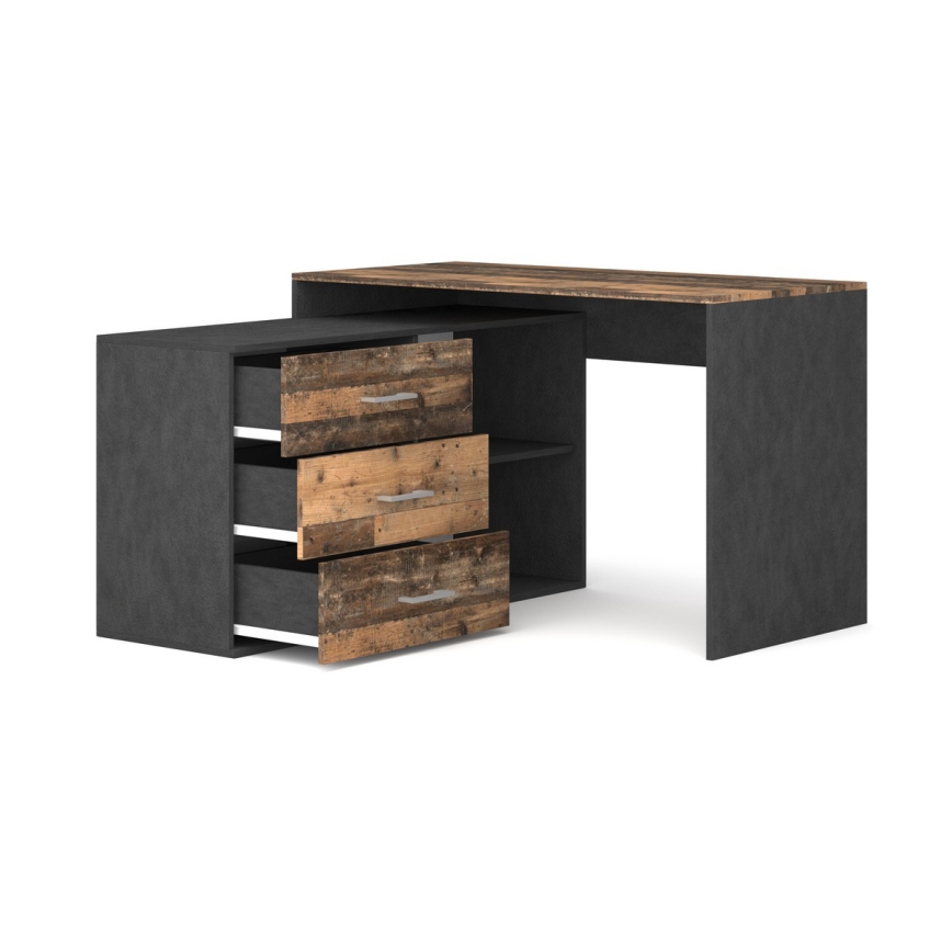 Scrivania con cassetti e angolo reversibile (destro/sinistro) 120x120 cm JULES marrone/nero