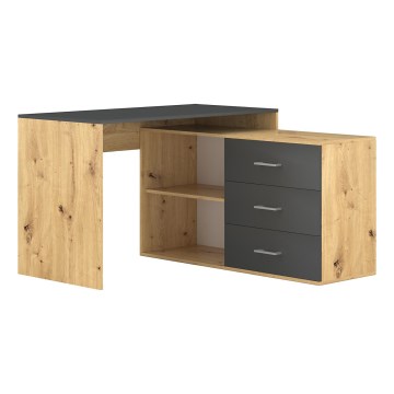 Scrivania con cassetti e angolo reversibile destro/sinistro JULES, rovere artisan/antracite
