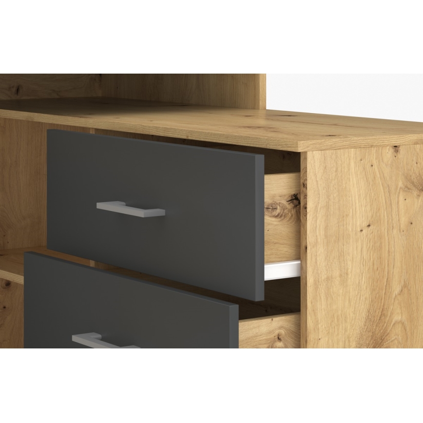 Scrivania con cassetti e angolo reversibile destro/sinistro JULES, rovere artisan/antracite