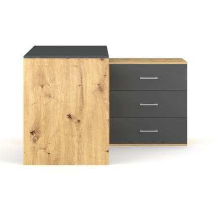Scrivania con cassetti e angolo reversibile destro/sinistro JULES, rovere artisan/antracite