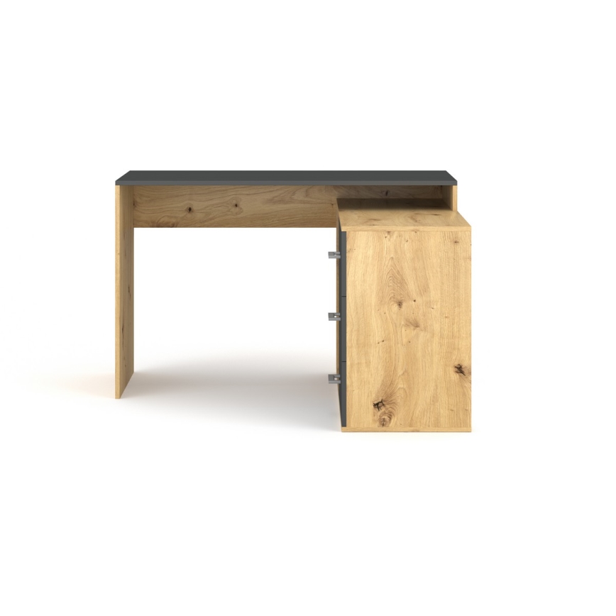 Scrivania con cassetti e angolo reversibile destro/sinistro JULES, rovere artisan/antracite