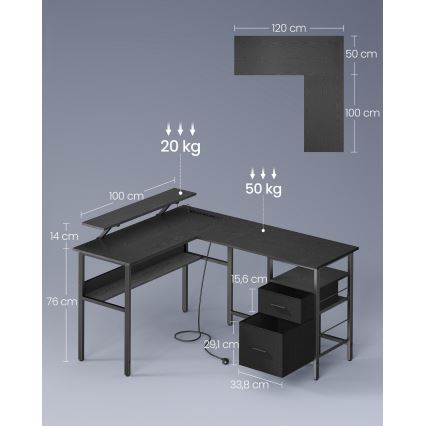 Scrivania con illuminazione integrata SOLEA-X marrone/nero