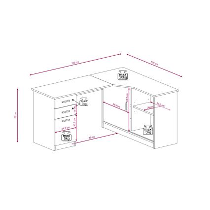Scrivania con mensola e cassetti ROBERTO lato sinistro rovere artisan/bianco