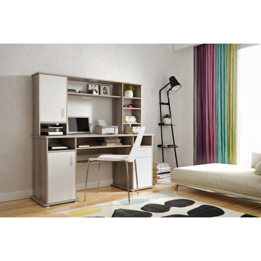 Scrivania con mensola ELIAN 160x53 cm rovere sonoma grigio/bianco