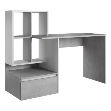 Scrivania con mensola MARLO grigio cemento/bianco