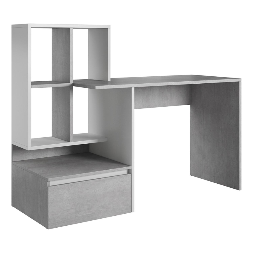 Scrivania con mensola MARLO grigio cemento/bianco