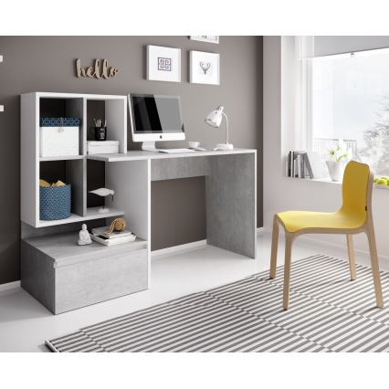 Scrivania con mensola MARLO grigio cemento/bianco