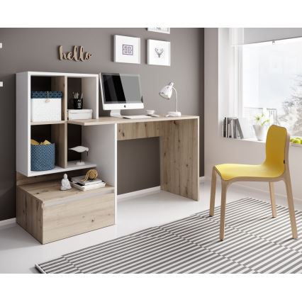 Scrivania con mensola MARLO rovere artisan/bianco